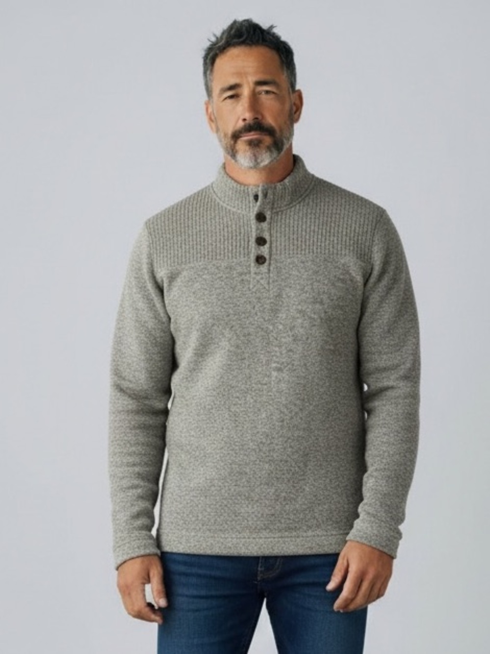 ASPEN Men’s XL Heather Tan Gray Button Up Pullover Sweater